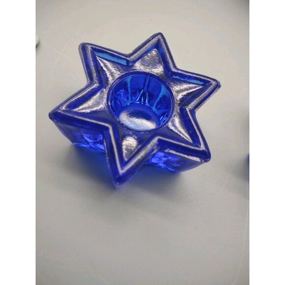 Vintage Cobalt Blue Glass Celestial Star Candle Holders, Fir Tree Candle, READ - Picture 9 of 17